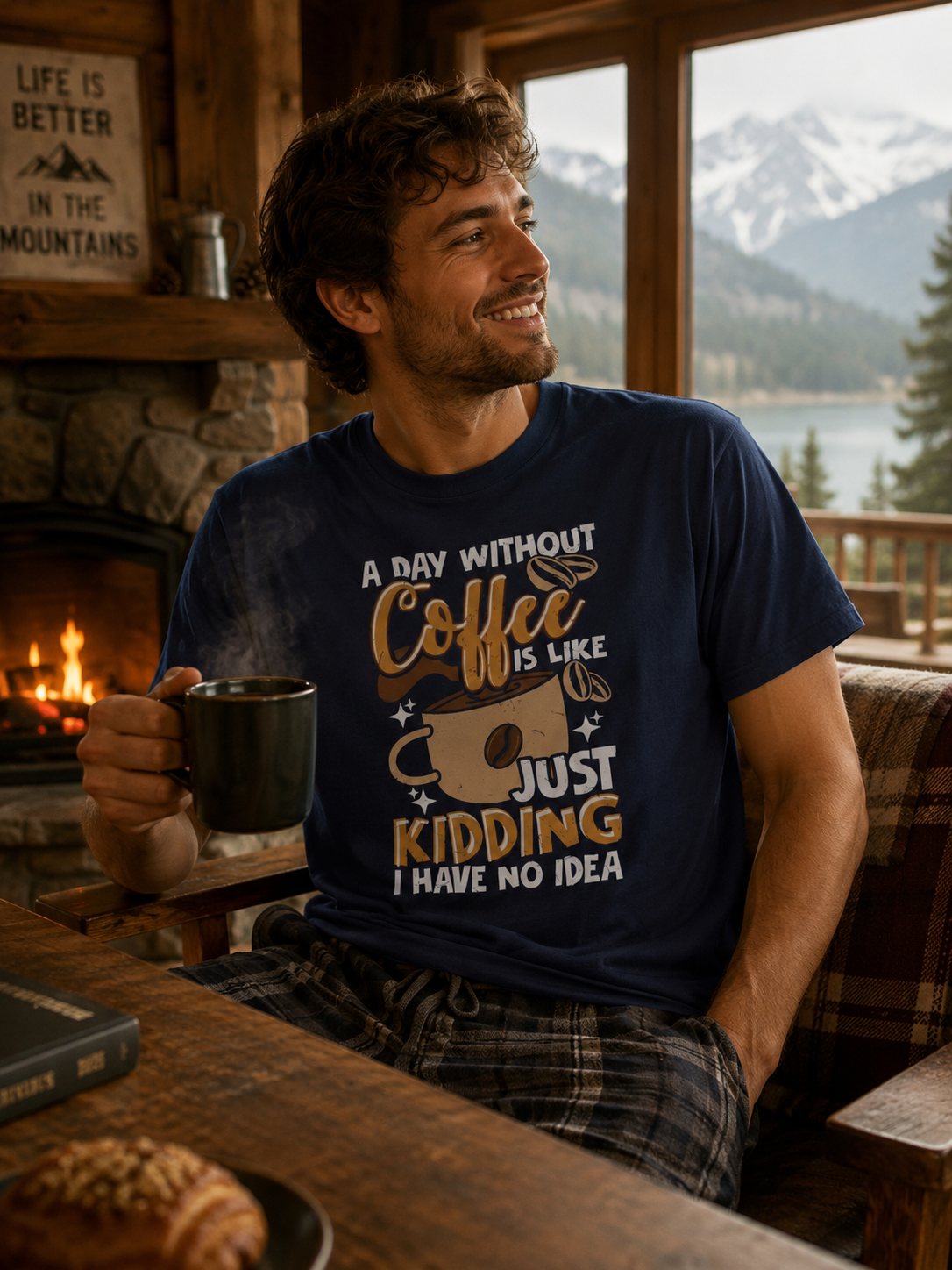 Funny Coffee T‑Shirt — "A Day Without Coffee is Like… Just Kidding I Have No Idea"