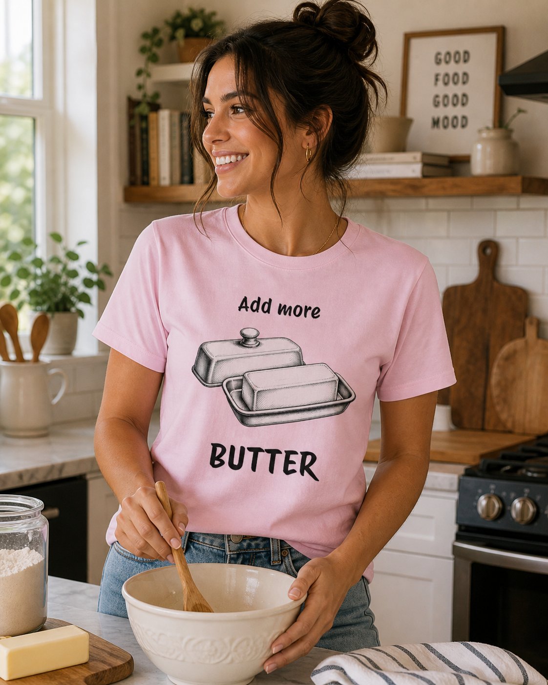 "Add More Butter" T-Shirt - Retro Butter Dish Graphic Tee