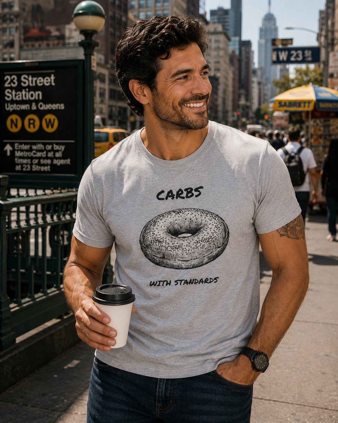 Bagel Graphic T-Shirt — "Carbs with Standards" Funny Foodie Tee