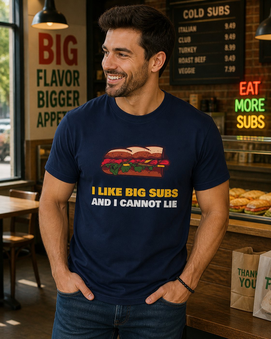 T-Shirt — “I Like Big Subs and I Cannot Lie” Funny Sandwich Hoagie Tee