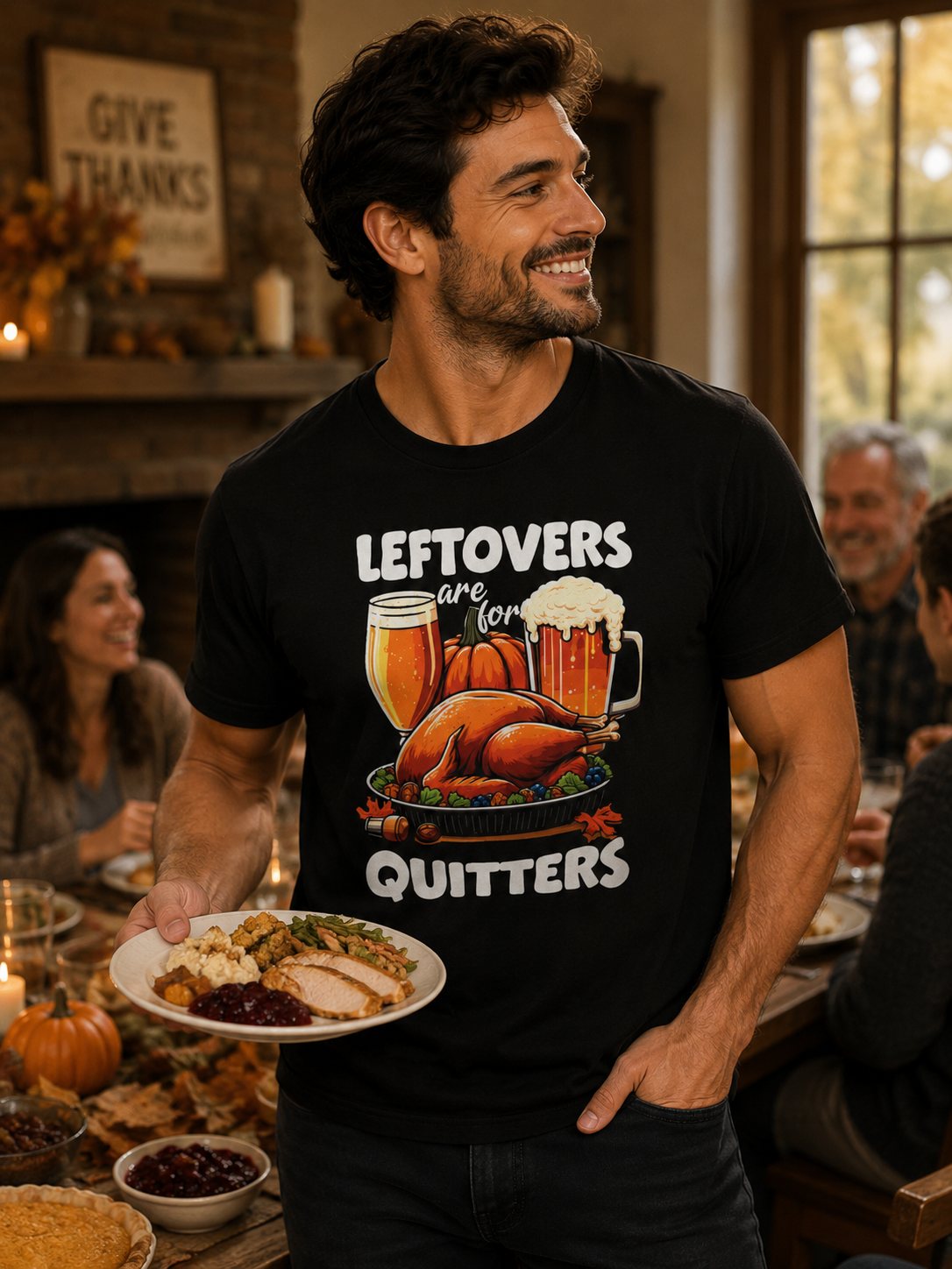 "Leftovers are for Quitters" Funny Thanksgiving Christmas Turkey Holiday T-shirt