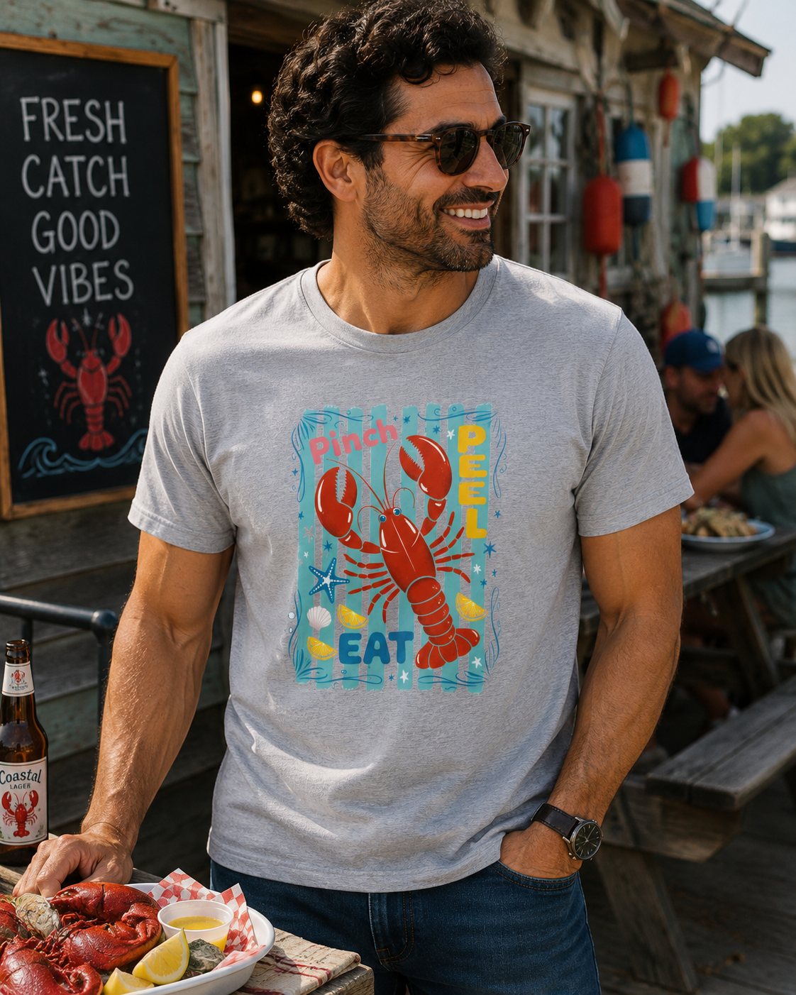 Lobster Eat Beach T-Shirt — Coastal Seafood Summer Tee