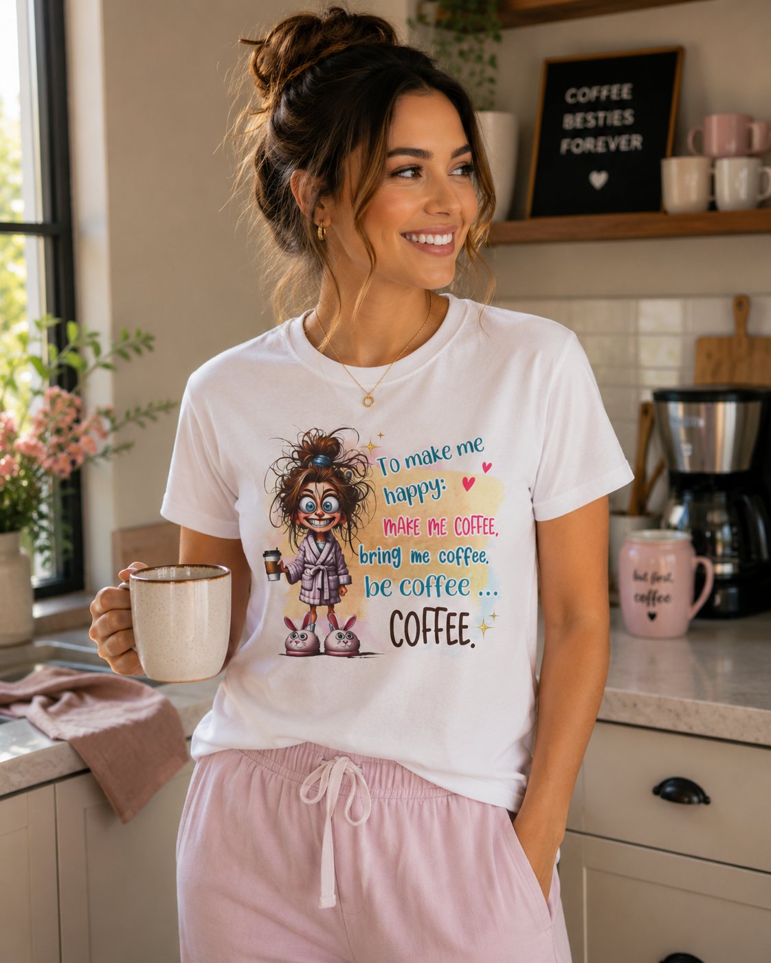 Coffee Lover Graphic T-Shirt — “To Make Me Happy Make Me Coffee” Funny Tee