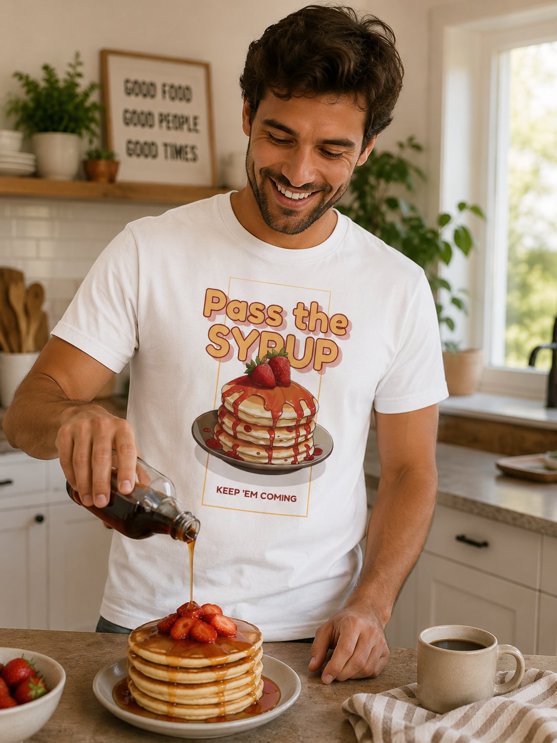 Pass the Syrup Pancake T-Shirt — Retro Breakfast Graphic Tee