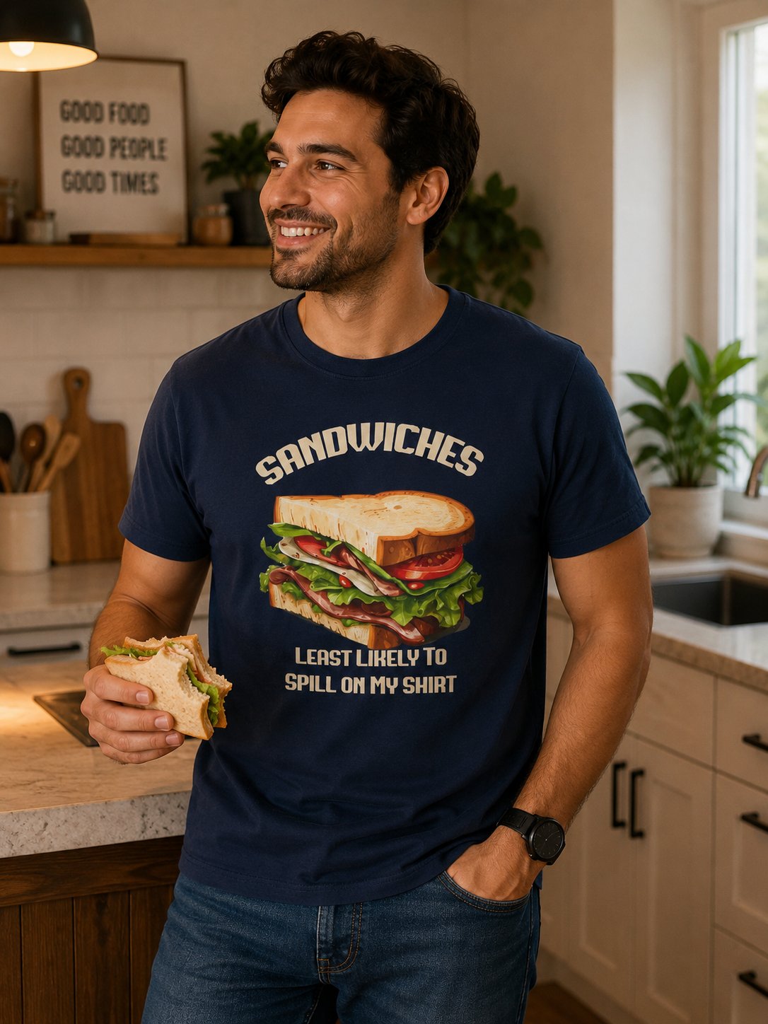 Sandwiches Graphic T-Shirt — "Least Likely to Spill on My Shirt"