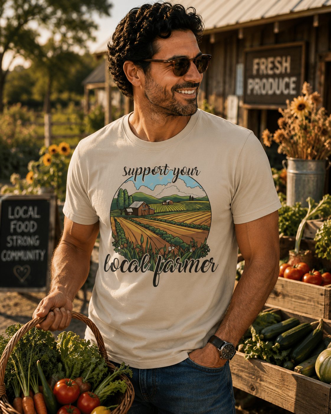 Support Your Local Farmer T-Shirt — Farm Landscape Graphic Tee