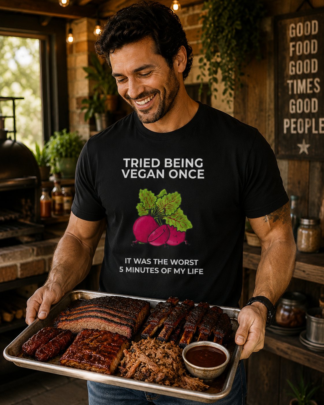 Funny Vegan T-Shirt "Tried Being Vegan Once — It Was the Worst 5 Minutes of My Life"