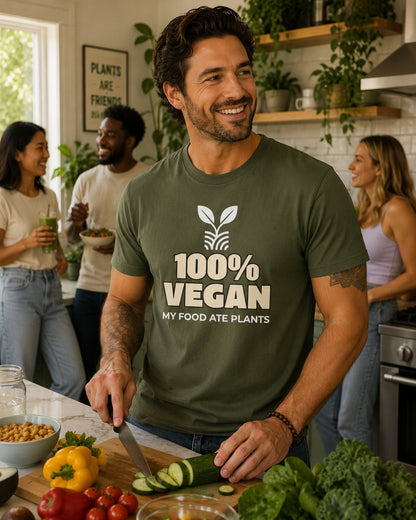 100% Vegan T-Shirt – "My Food Ate Plants" Funny BBQ Meat Graphic Tee