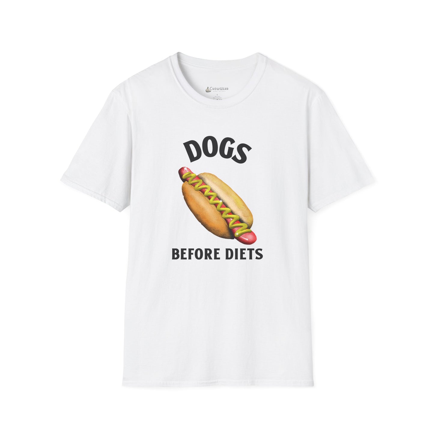 Dogs Before Diets Hot Dog Graphic T‑Shirt — Funny Foodie Dog Lover Tee