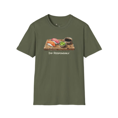 T-Shirt — "Dip Responsibly" Sushi Board Wasabi Foodie Tee