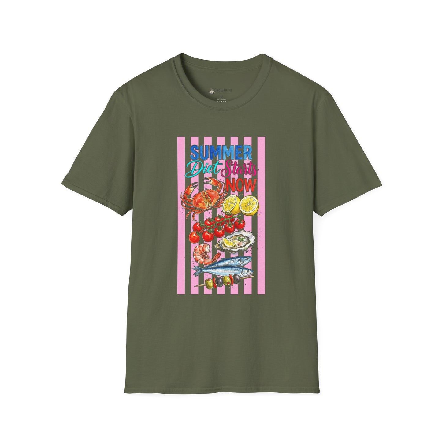 Summer Diet Starts Now T‑Shirt — Retro Beach Fruits & Seafood Graphic