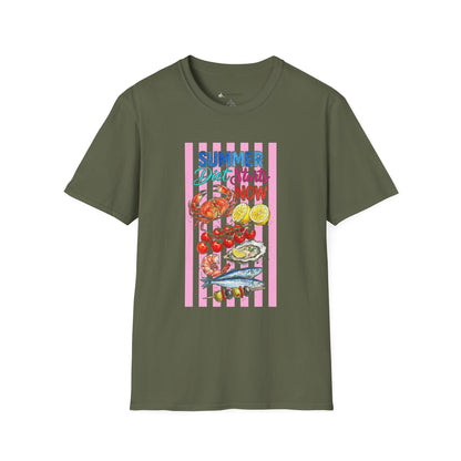 Summer Diet Starts Now T‑Shirt — Retro Beach Fruits & Seafood Graphic