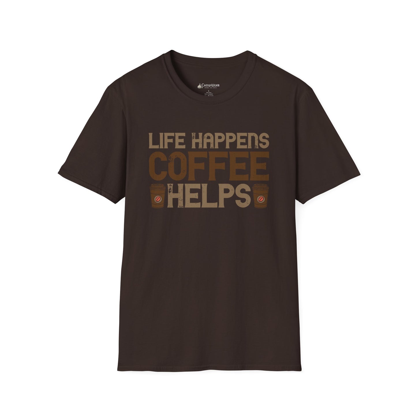 Coffee Lovers T-Shirt — "Life Happens, Coffee Helps" Graphic Tee