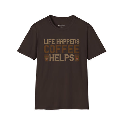 Coffee Lovers T-Shirt — "Life Happens, Coffee Helps" Graphic Tee