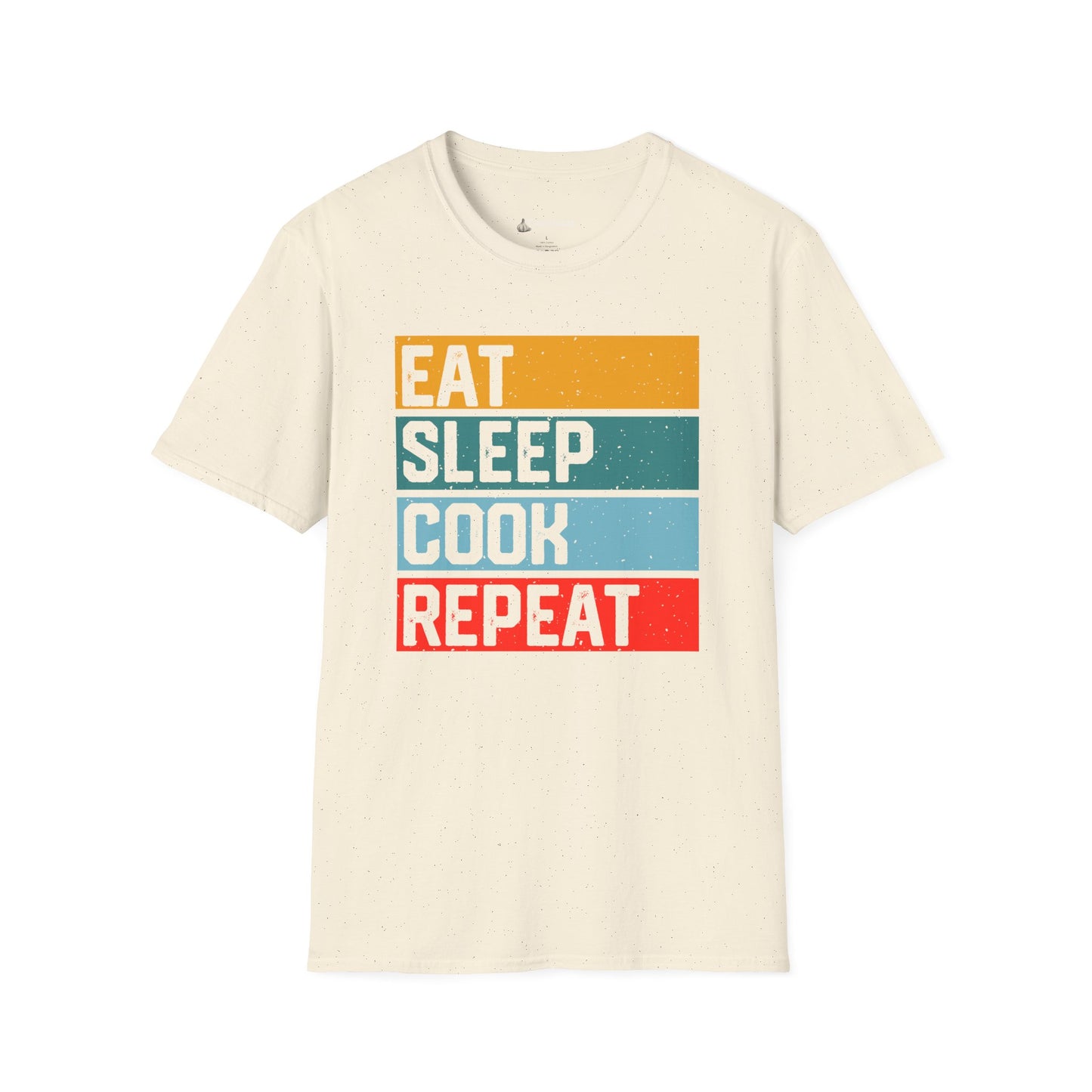 Eat Sleep Cook Repeat T-Shirt — Retro Striped Chef Cooking Tee