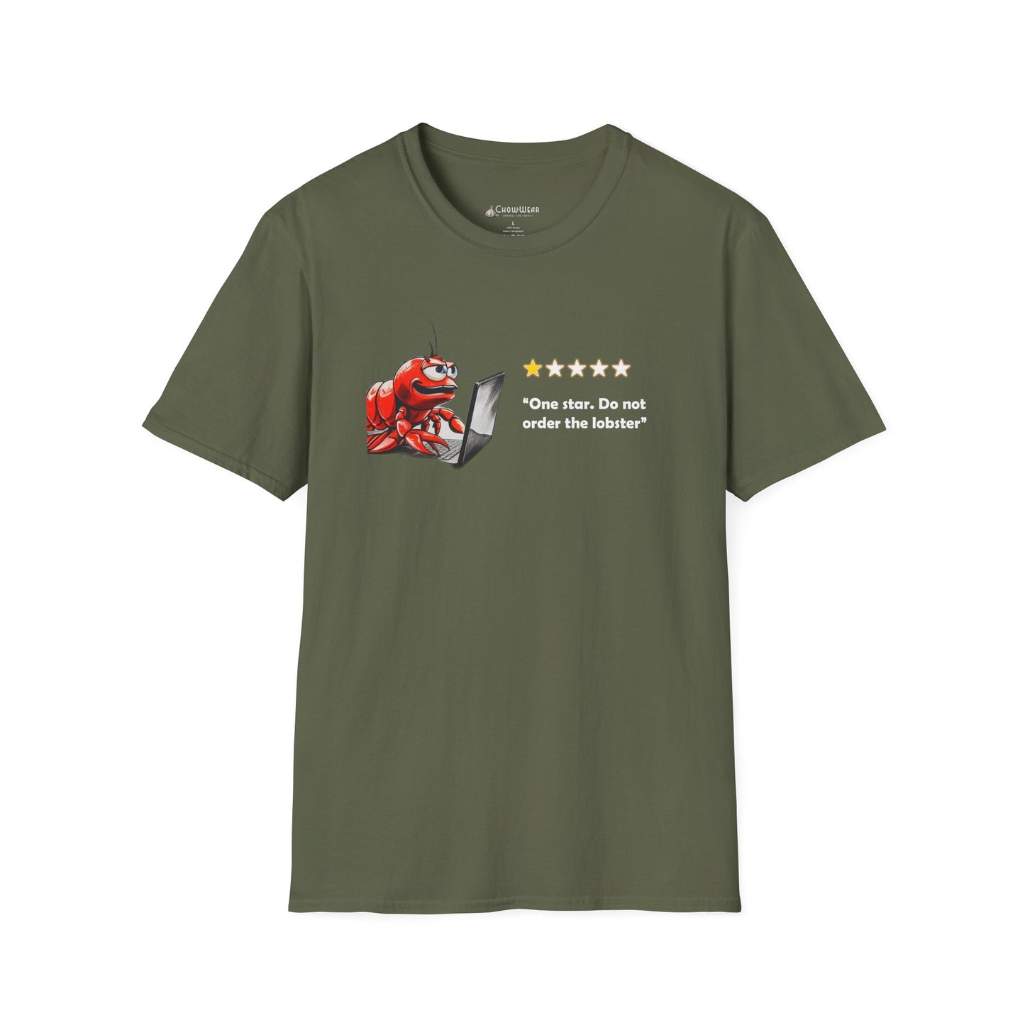Lobster Influencer Foodie Review T-Shirt — Funny Seafood Critic ("One star. Do not order the lobster.")