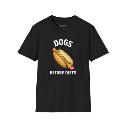 Dogs Before Diets Hot Dog Graphic T‑Shirt — Funny Foodie Dog Lover Tee