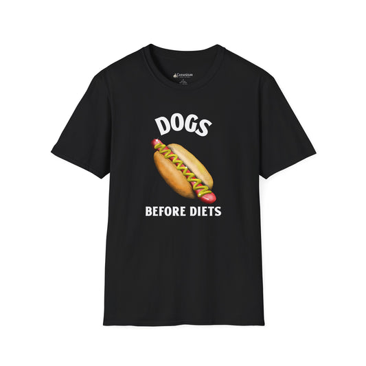 Dogs Before Diets Hot Dog Graphic T‑Shirt — Funny Foodie Dog Lover Tee