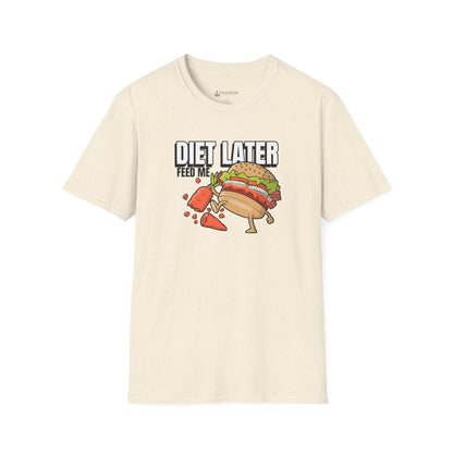 Diet Later Feed Me Burger T-Shirt — Funny Foodie Graphic Tee