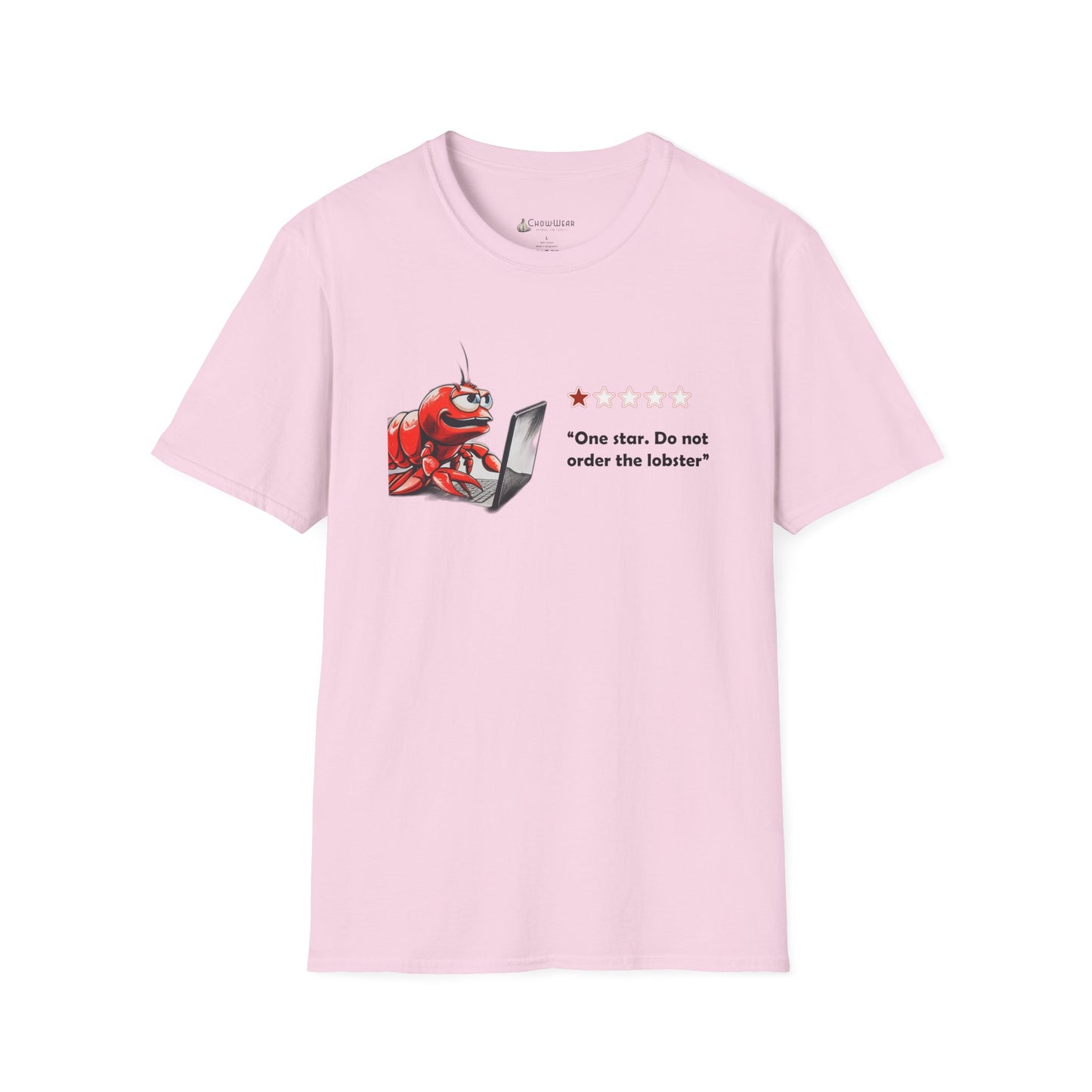 Lobster Influencer Foodie Review T-Shirt — Funny Seafood Critic ("One star. Do not order the lobster.")