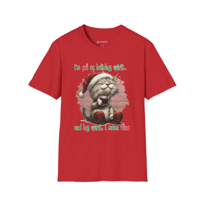 Holiday Cat T-Shirt — "I'm Full of Holiday Spirit... and by Spirit I Mean Wine" Christmas Tee