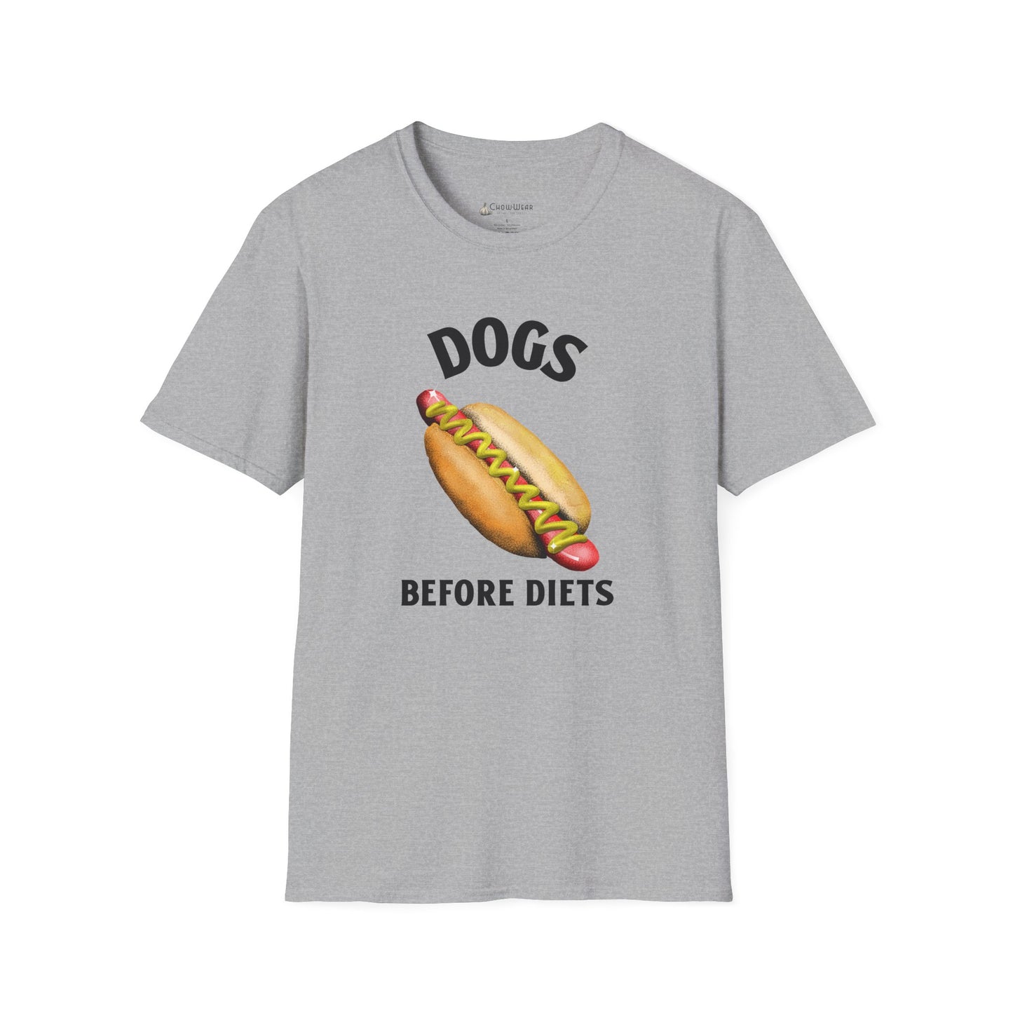 Dogs Before Diets Hot Dog Graphic T‑Shirt — Funny Foodie Dog Lover Tee