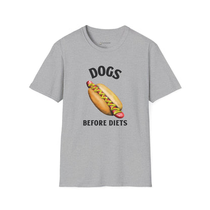 Dogs Before Diets Hot Dog Graphic T‑Shirt — Funny Foodie Dog Lover Tee