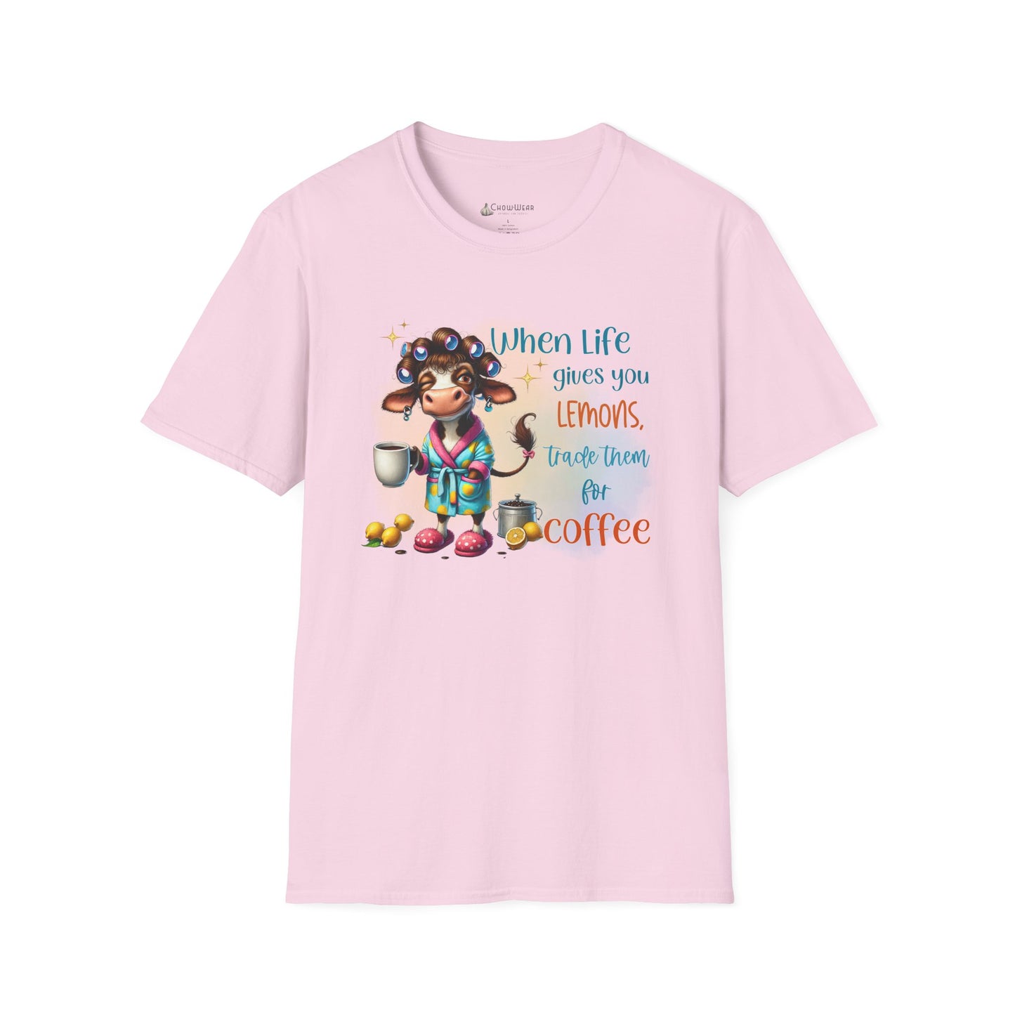 Coffee Cow Funny T-Shirt — "When Life Gives You Lemons Trade Them for Coffee"