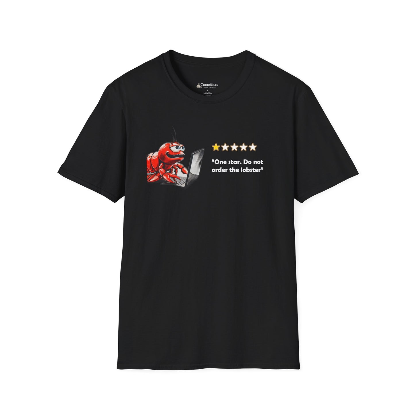 Lobster Influencer Foodie Review T-Shirt — Funny Seafood Critic ("One star. Do not order the lobster.")