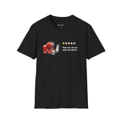 Lobster Influencer Foodie Review T-Shirt — Funny Seafood Critic ("One star. Do not order the lobster.")