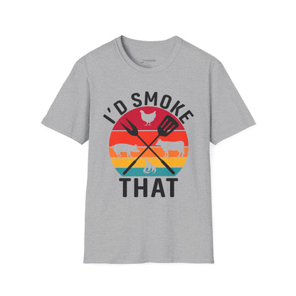 I'd Smoke That BBQ T-Shirt — Vintage Sunset Grill Meat Smoking Shirt