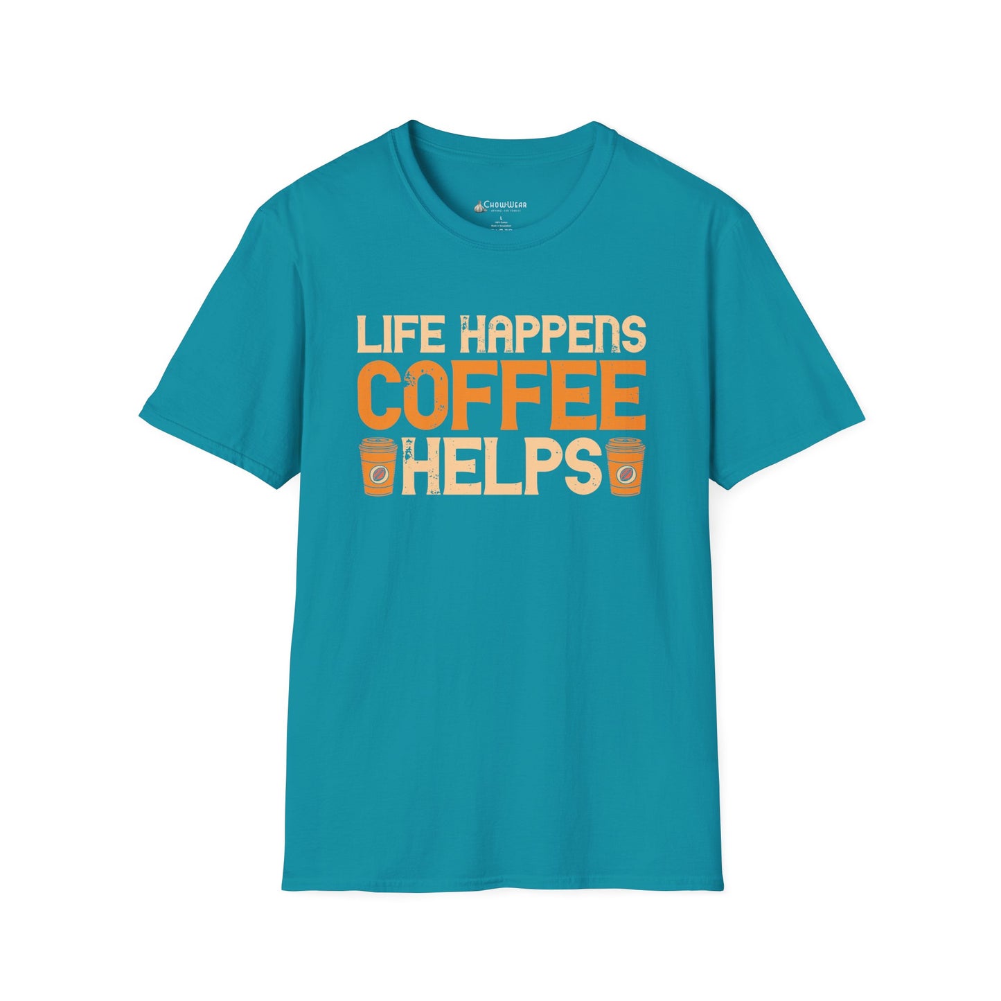 Coffee Lovers T-Shirt — "Life Happens, Coffee Helps" Graphic Tee