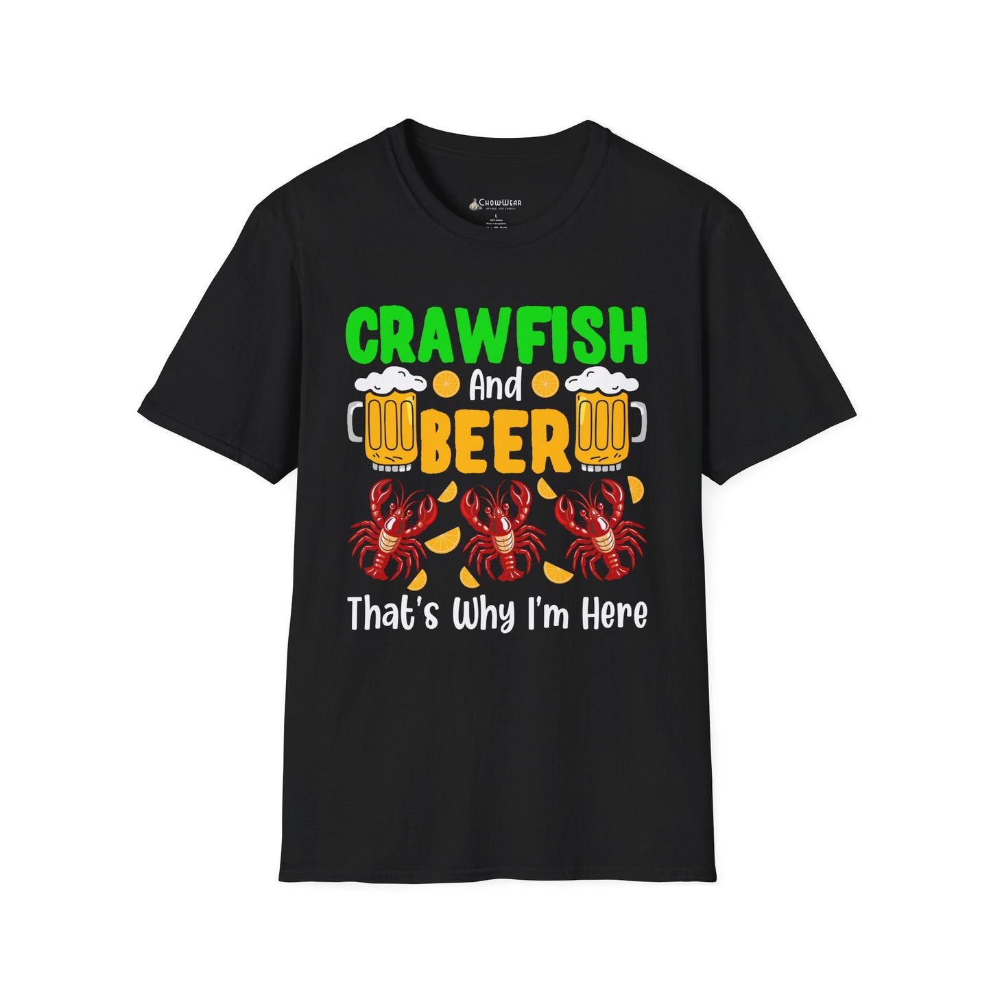 Mardi Gras T-Shirt – 'Crawfish And Beer That's Why I'm Here' Cajun Seafood Festival Tee