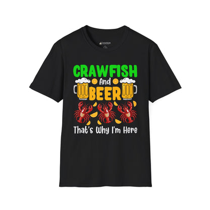 Mardi Gras T-Shirt – 'Crawfish And Beer That's Why I'm Here' Cajun Seafood Festival Tee