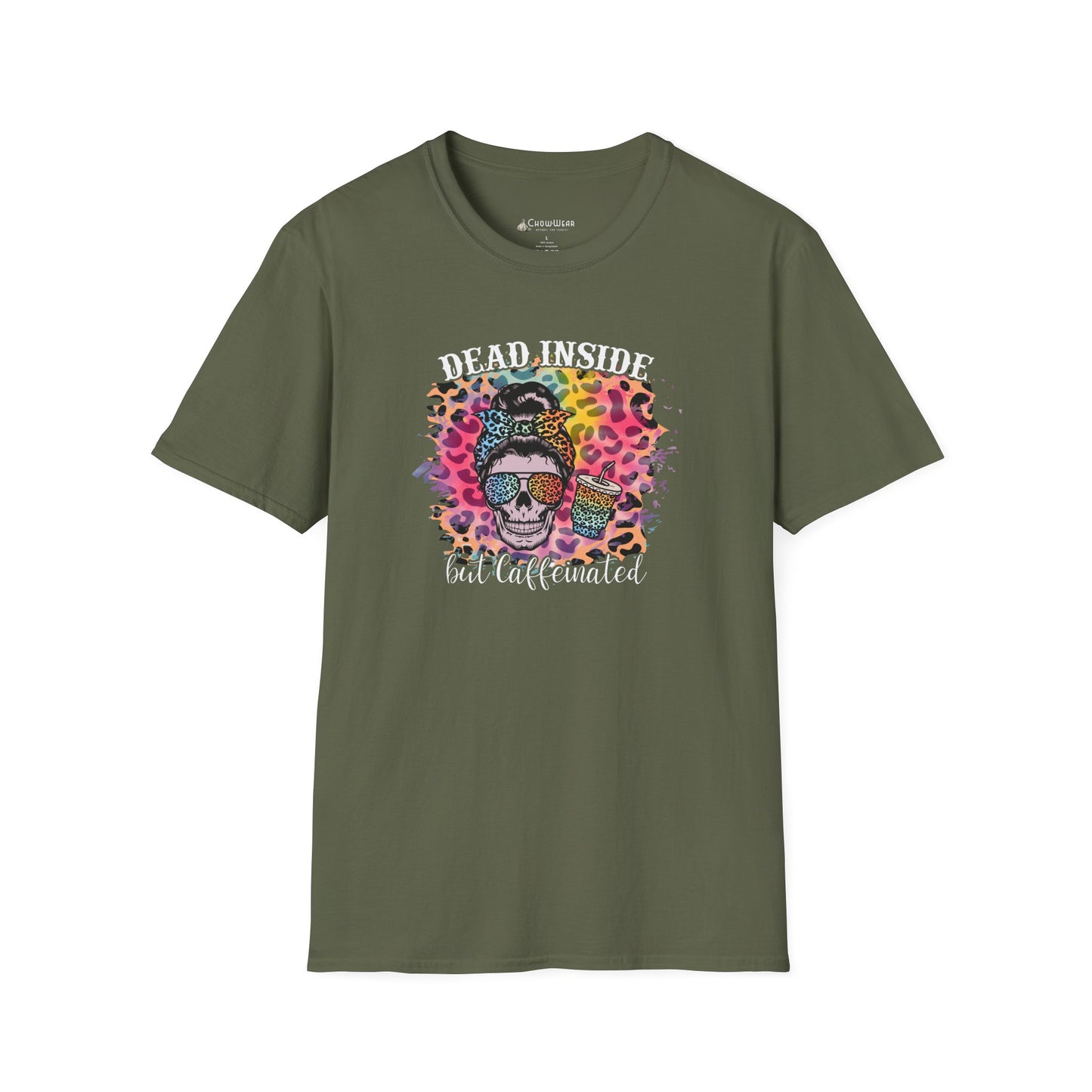 Dead Inside But Caffeinated T-Shirt — Funny Colorful Skull Coffee Tea
