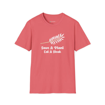"Save A Plant, Eat A Steak" Retro Vegan Vegetarian Humor T-shirt