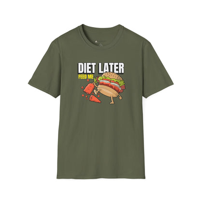 Diet Later Feed Me Burger T-Shirt — Funny Foodie Graphic Tee