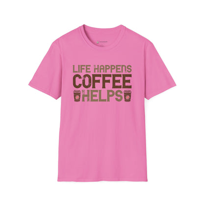 Coffee Lovers T-Shirt — "Life Happens, Coffee Helps" Graphic Tee