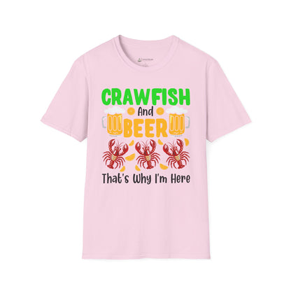 Mardi Gras T-Shirt – 'Crawfish And Beer That's Why I'm Here' Cajun Seafood Festival Tee