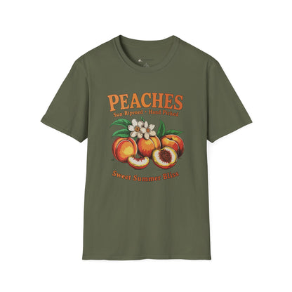 Peaches Vintage T-Shirt — “Peaches: Sun-Ripened • Hand Picked” Summer Fruit Tee