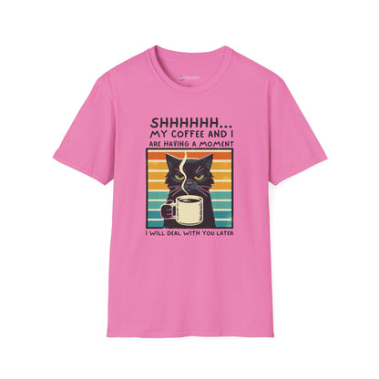 Cat Coffee T-Shirt – “Shhh… My Coffee and I Are Having a Moment” Funny Tee