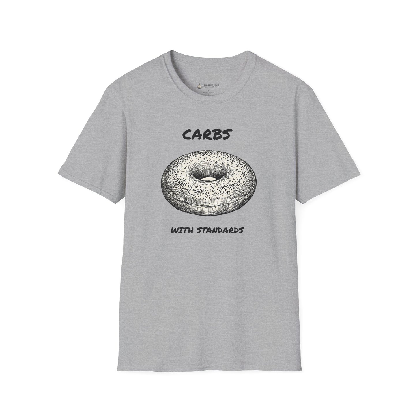 Bagel Graphic T-Shirt — "Carbs with Standards" Funny Foodie Tee
