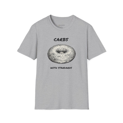 Bagel Graphic T-Shirt — "Carbs with Standards" Funny Foodie Tee