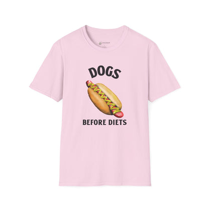 Dogs Before Diets Hot Dog Graphic T‑Shirt — Funny Foodie Dog Lover Tee