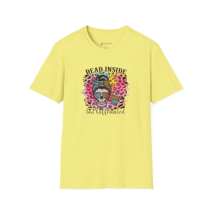 Dead Inside But Caffeinated T-Shirt — Funny Colorful Skull Coffee Tea