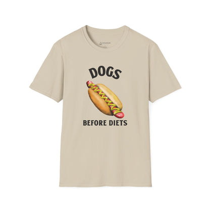 Dogs Before Diets Hot Dog Graphic T‑Shirt — Funny Foodie Dog Lover Tee