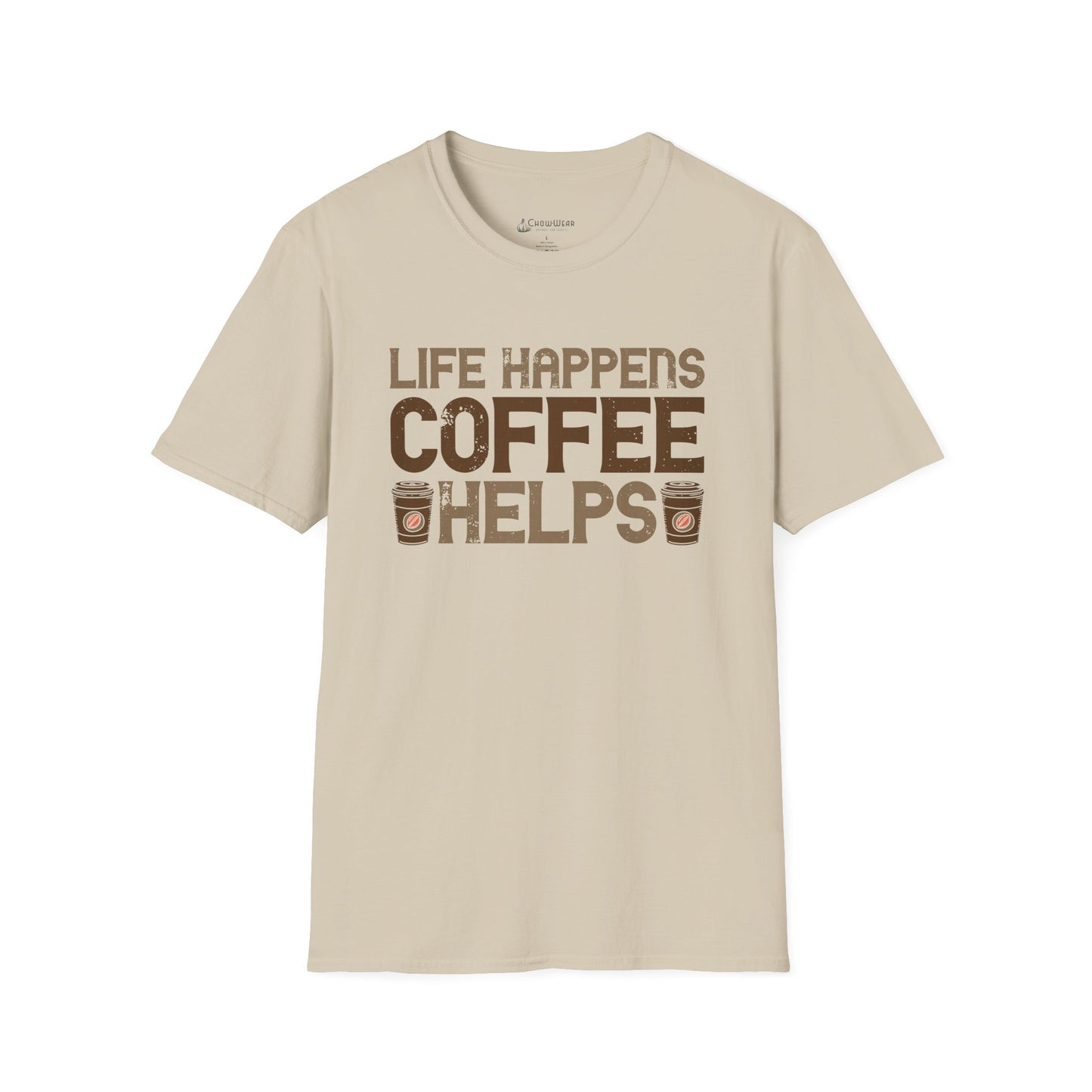 Coffee Lovers T-Shirt — "Life Happens, Coffee Helps" Graphic Tee
