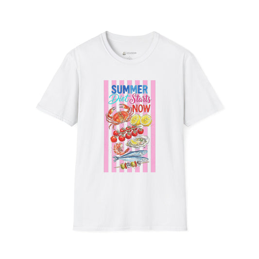 Summer Diet Starts Now T‑Shirt — Retro Beach Fruits & Seafood Graphic