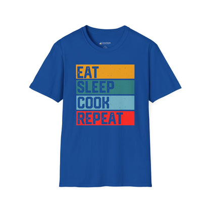 Eat Sleep Cook Repeat T-Shirt — Retro Striped Chef Cooking Tee