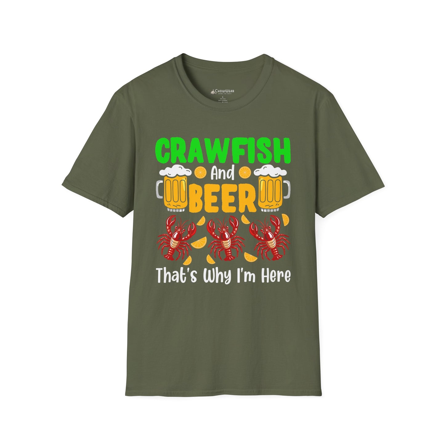 Mardi Gras T-Shirt – 'Crawfish And Beer That's Why I'm Here' Cajun Seafood Festival Tee